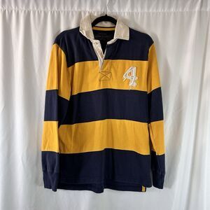 Vintage Cargon Rugby Shirt Men's Medium Blue Yellow Striped Long Sleeve Cotton